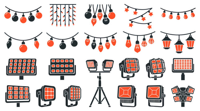 Decorative and Stage Lighting Icon Set