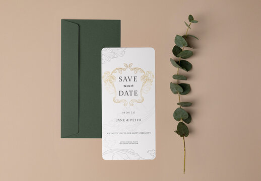 Elegant Botanical Wedding Invitation Card Mockup PSD