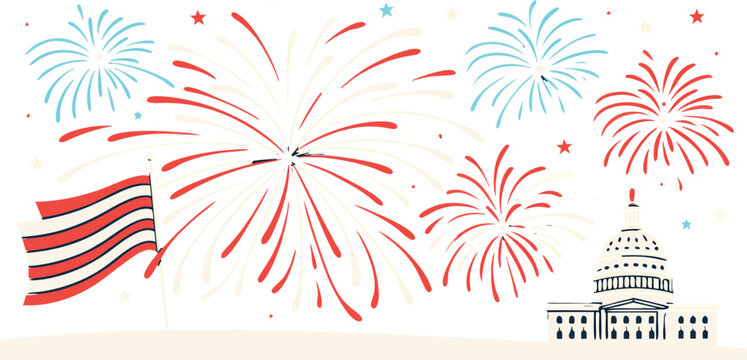 Fireworks over the us capitol building with american flag