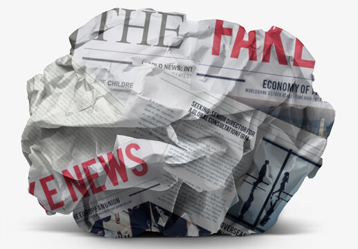 Crumpled Newspaper Mockup Labeled Fake News PSD