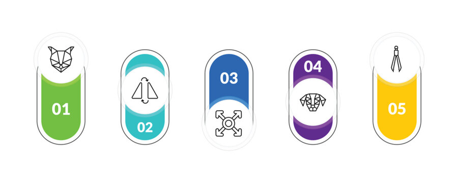 outline geometry icons set - polygonal cat, flip, polygonal dog, construction. editable vector for web and mobile ui
