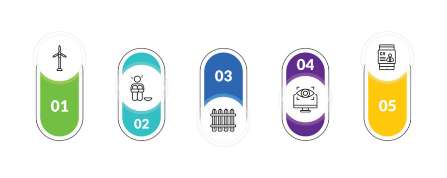 outline general icons set - renewable energy label, poverty, computer vision, hr software. editable vector for web and mobile ui