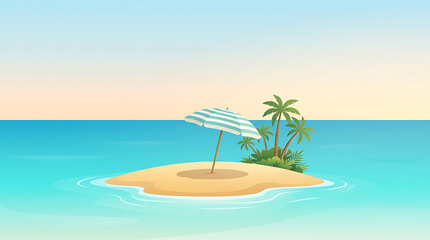 Obraz premium Minimal Tropical Island and Beach Umbrella Summer Vacation Background