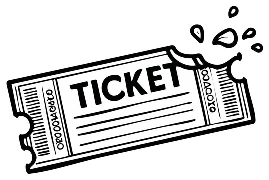Hand drawn ticket with bite mark and splash graphic illustration