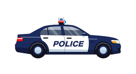 Illustration of a police patrol car with flashing lights on white background. © Konco
