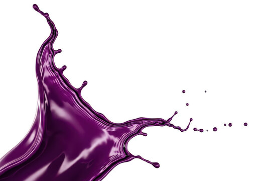 Vibrant purple liquid splash isolated on transparent background with dynamic movement