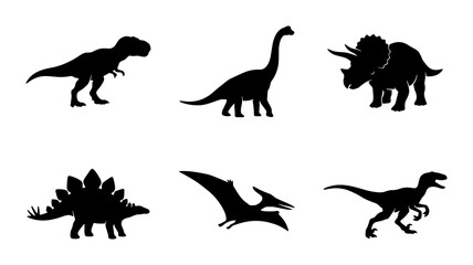 Dinosaur Silhouettes Collection, Prehistoric Reptile Icons, Jurassic Era Creatures Vector Set, Ancient Animal Graphics © Tahmina