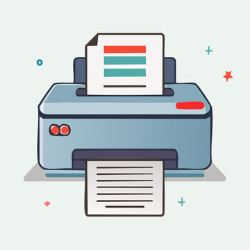 Flat design illustration of a printer printing documents