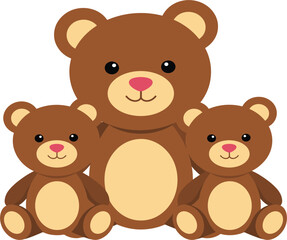 Obraz premium Cute cartoon teddy bear family vector illustration, lovely brown plush toy characters collection for children