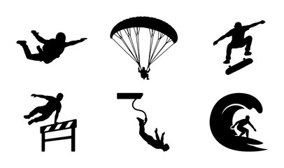 Extreme Sports Icons Set, Silhouette Action Figures for Adventure and Adrenaline Activities, Vector Graphics for Thrill Seekers © Kamrul
