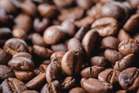 Close Up of Roasted Coffee Beans Background Texture