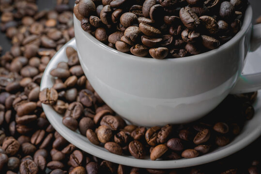 Close Up of Roasted Coffee Beans Background Texture