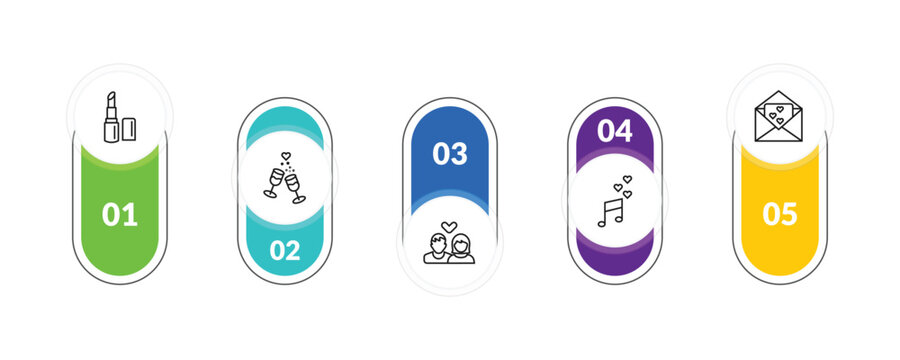 outline birthday and party icons set - lipstick, wedding champagne, love music, wedding invitation. editable vector for web and mobile ui
