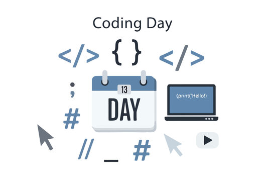 A calendar and laptop with coding symbols