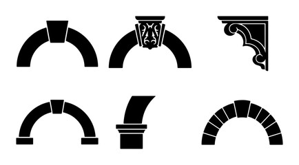 Architectural Arches and Brackets Vector Set, Decorative Building Elements, Classical Design Motifs, Ornamental Stone Structures © Sumaiya