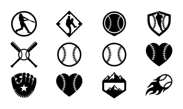 Baseball Icons Set, Sports Graphics Collection, Vector Emblems for Game Design, Team Spirit & Athletic Branding