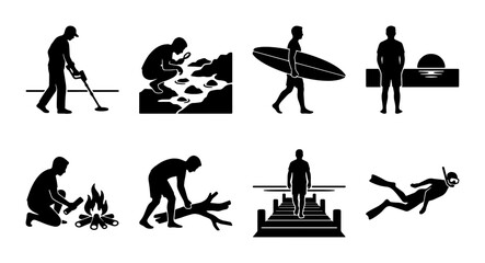 Silhouette Icons: Outdoor Activities, Recreation, and Hobbies Collection, Vector Graphics for Lifestyle and Adventure Themes © Nazmul