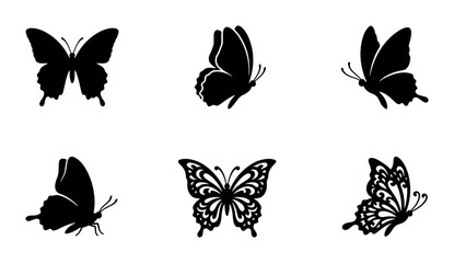 Six Silhouette Butterfly Vector Icons, Delicate Insect Graphics, Elegant Winged Creatures, Nature Elements for Design © Roksana