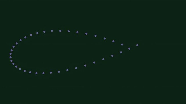 Swirling trajectory of dots with color gradient from purple to green against dark background