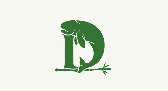 Green Lizard Curled Around Letter D Design.