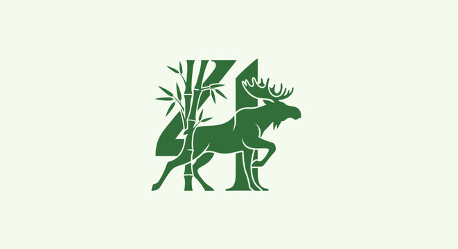 Green Moose and Bamboo Leaf Illustration Design.
