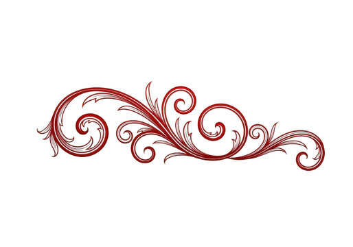 Elegant red floral scroll flourish isolated on transparent background for decorative graphic design