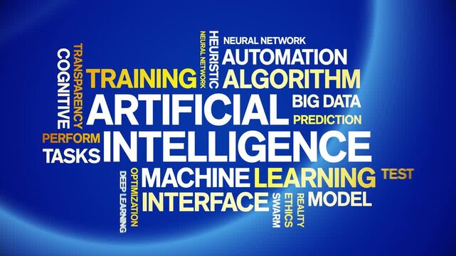 Artificial intelligence animated word cloud-text design animation tag kinetic typography seamless loop.