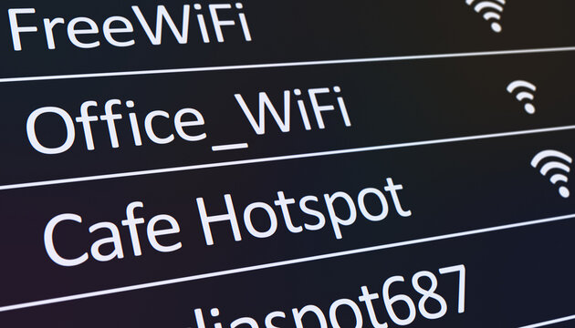 Illustration of a list of WiFi networks and their signal strength.