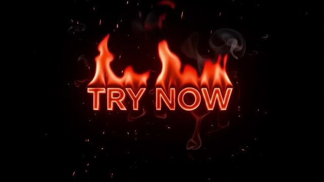 Try now text burning with intense bright orange flames and swirling smoke motion effects in this high quality digital animation footage designed for marketing campaigns requiring a bold visual impact 
