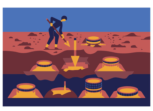 Worker Harvesting Valuable Resources From Underground Deposits Concept Of Extraction Investment Opportunity And Economic Growth