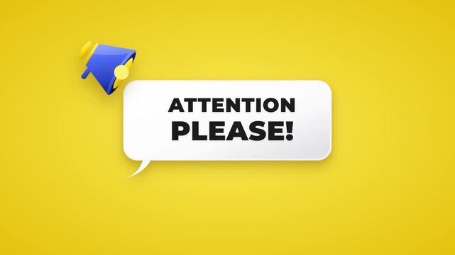 Attention please text bubbles with megaphones on yellow background
