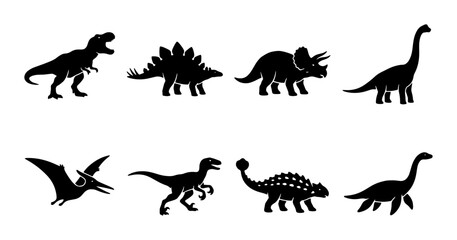Dinosaur Silhouettes Collection, Prehistoric Creatures Vector Icons, Jurassic Era Animals Set, Paleontology Graphic Elements © Fatema