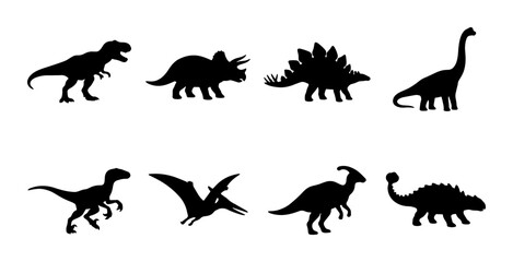 Dinosaur Silhouettes Collection, Prehistoric Reptile Icons, Jurassic Era Creatures Vector Set, Ancient Animal Graphics © Fatema