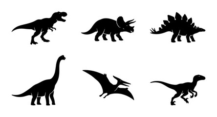 Dinosaur Silhouettes Collection, Prehistoric Reptile Icons, Jurassic Era Vector Set, Ancient Creature Graphics for Education and Design © Fatema