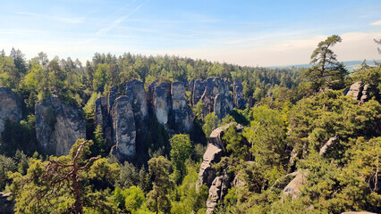 Fototapeta premium Prachov Rocks in Bohemian Paradise, Czech Republic, in sunny spring day, panoramic view 