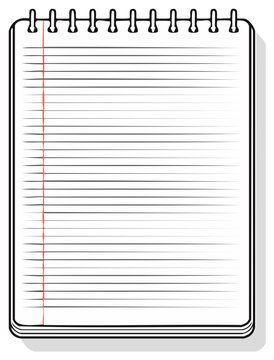 Lined notepad with spiral binding and a red margin line to write in for design templates, documents, or illustrations.