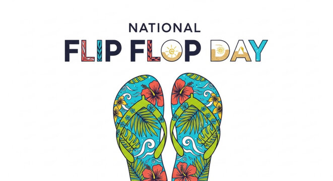 National Flip Flop Day, colorful flip flops, floral patterns, holiday icon