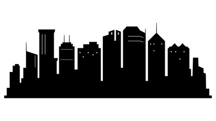 Black silhouette of a city skyline featuring a variety of high-rise buildings and urban structures. © Ammar Bilal