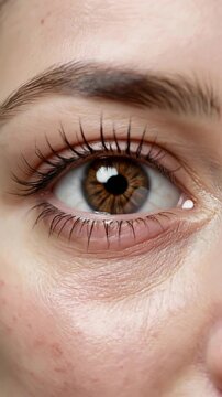 Human Eye Close Up with Brown Iris and Natural Eyelashes