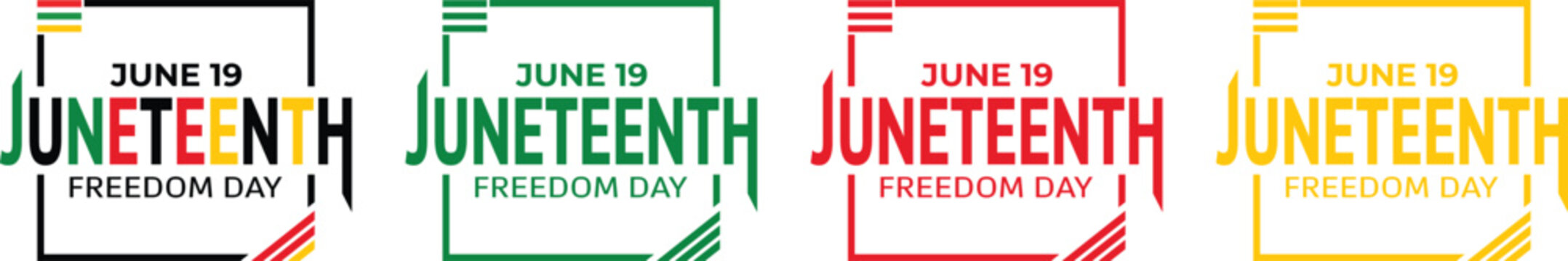 Juneteenth june 19 freedom day typography emblems in four different color variations for celebration and national holiday social media graphic design