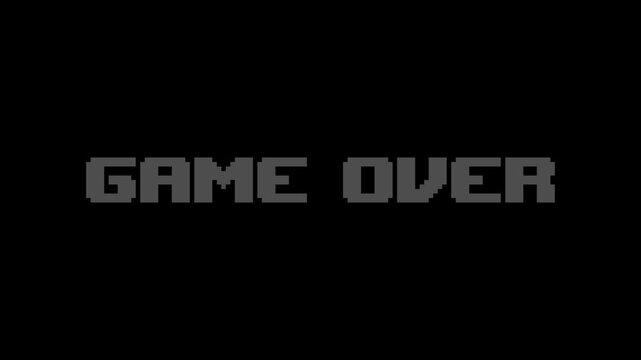 8-bit pixel art white blinking game over text. looped animation 4k 30fps
