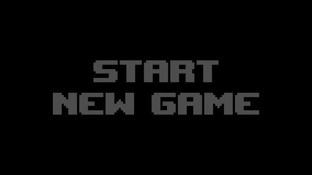 8-bit pixel art white blinking start new game text. looped animation 4k 30fps