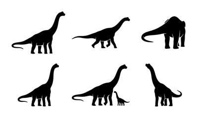 Dinosaur Silhouettes Collection, Prehistoric Reptile Vector Icons, Ancient Creature Graphics, Jurassic Era Illustration Set © Arefin