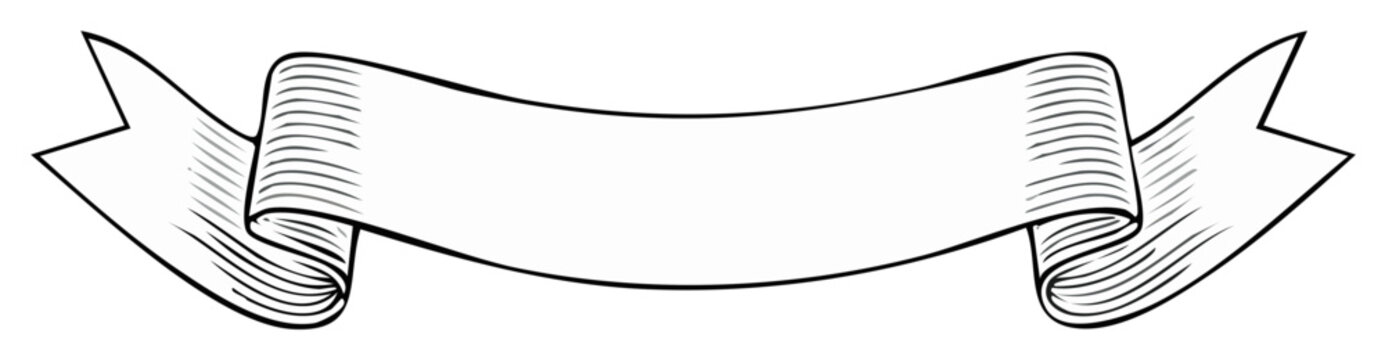 Engraved white scroll banner drawing with curling edges for announcements or titles on invitations