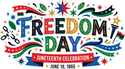 Freedom day juneteenth celebration typography with stars and chains © teknik