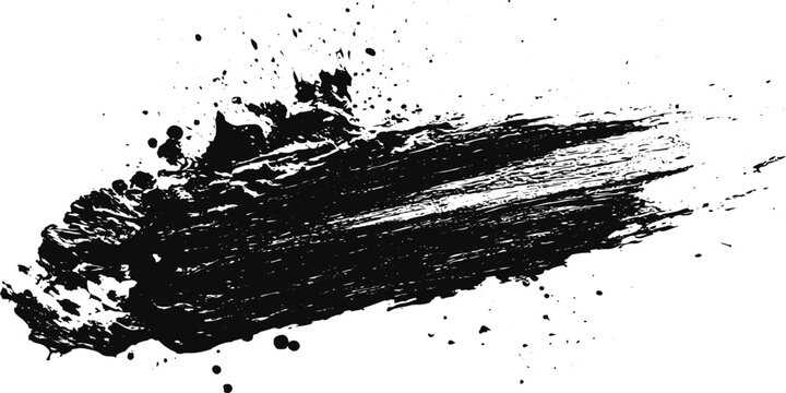 Abstract Black Brush Stroke Vector with Rough Texture Paint Splash Effects Hand Drawn Grunge Style and White Background Design.