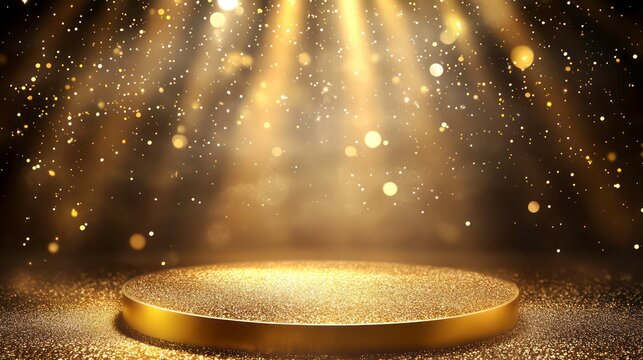 Abstract background gold light glitter show stage. Podium background.