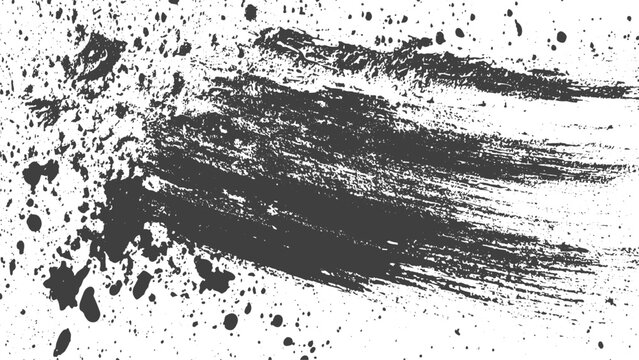 Black Textured Brush Stroke on White Background Vector with Hand Painted Grunge Effect Paint Splatters and Modern Artistic Design.