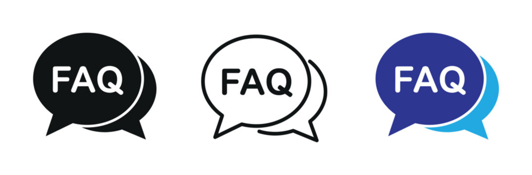 Faq speech bubble communication icons in outline and solid style. Vector illustration
