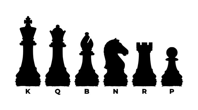 Chess Pieces Including King, Queen, Bishop, Knight, Rook, and Pawn in Black Silhouette Style Featuring Game, Board, Strategy with Checkmate